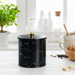 Boîte de stockage alimentaire ronde en métal noir marbre 175x180mm 4.1L avec poignée à bouton - Product Image 3