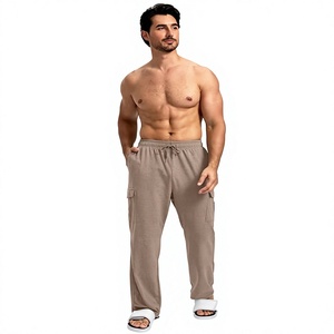 Pantalon de survêtement pour homme 100 % coton, taille élastique avec cordon de serrage, décontracté, avec poches latérales, tricoté mi-lourd, idéal pour l'été - Product Image 1