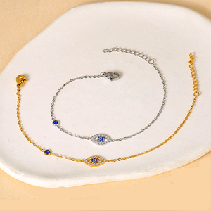 Bracelet empilable BS5015 <span class=keywords><strong>chic</strong></span> en acier inoxydable avec zircon bleu incrusté, breloques cœur et yeux « <span class=keywords><strong>Mama</strong></span> », accessoires quotidiens pour femme - Product Image 6