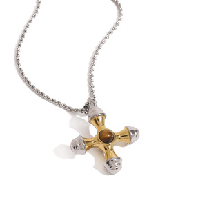 Collier Yueli en or 18 carats, acier inoxydable, pendentif œil de tigre, design géométrique, bijou cadeau - Product Image 5