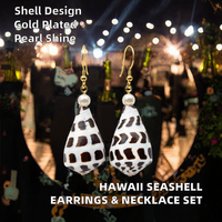 Ensemble de boucles d'oreilles et collier en acier inoxydable avec coquillages coniques hébreux naturels Conus Ebraeus et perles, bijoux tendance pour femmes, cadeau