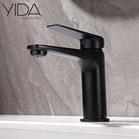 YIDA Robinet d'évier carré noir monté sur le pont, mitigeur d'eau chaude et froide, mitigeur de salle de bain