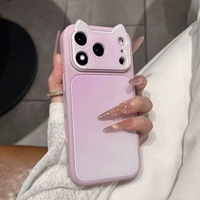 Coque de protection antichoc en acrylique rigide avec oreilles de chat 3D dégradées pour iPhone 17 16 15 14 13 Pro Max