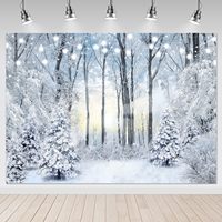 Fond de scène flocon de neige forêt, paysage hivernal féerique, toile de fond pour photographie de filles, bannière personnalisable pour fête de baby shower