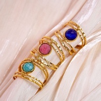 Nieuwe Europese Amerikaanse Hot Sale Kleurrijke Natuurlijke Steen Ronde RVS 14k Gouden Unisex Trendy Open Ring