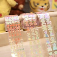 Rouleau de paillettes holographiques ours mignon, étiquette décorative en vinyle, personnalisé Kawaii, papeterie d'autocollants