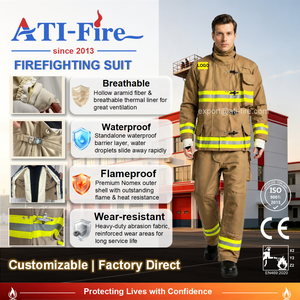 Tenue de <span class=keywords><strong>pompier</strong></span> ATI-FIRE, équipement de protection certifié CE EN469, Nomex IIIA Aramid 4 couches, sauvetage incendie, vente en gros OEM en usine - Product Image 1