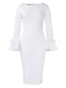 Abito Aderente Monocolore alla Moda con Maniche a Campana per Donne, Perfetto per l'Ufficio, Collezione Invernale, Stile Africano - Product Image 6