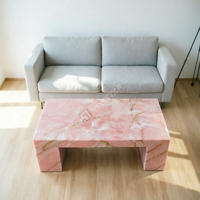 Table basse unique en onyx rose naturel haut de gamme, table basse moderne minimaliste, table basse en onyx premium, décoration de salon