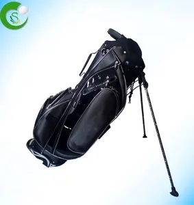 Bolsa de Golf de cuero PU con logotipo personalizado, bolso de Golf de 7 vías con soporte, color negro