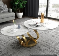 Table basse rotative extensible de luxe moderne en marbre rond blanc argenté pour salon