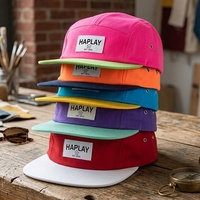 Casquette de camping pour enfant à 5 panneaux, non structurée, à visière plate, avec logo personnalisé, couleurs contrastées, pour l'extérieur, vente en gros