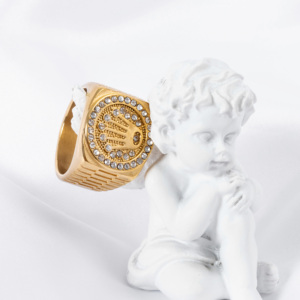 Nhẫn titan mạ vàng kiểu dáng Hip Hop, đính đá, dành cho nam - Product Image 5