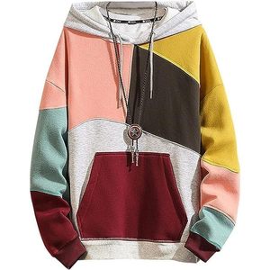 Sudadera con Capucha FOXA Color Block para Hombre, Sudadera de Punto con Parches y Bolsillo, Estilo Hip Hop, Unisex para Adultos - Product Image 4