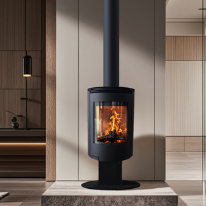 Chimenea Suspendida Cilíndrica Negra de Diseño Contemporáneo de Alta Gama JK, Personalizable, para Uso en Interiores en Villas y Hoteles - Product Image 3