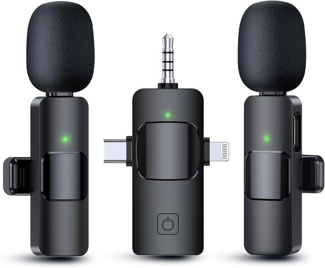 Hot Mini 3 in 1 Dual Microphone Wireless K15 Lavalier Microphone for Outdoor Vlog