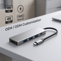 Station d'accueil USB-C 5-en-1, 5 ports USB 3.0, PD100W, HDMI4K/30Hz, alliage d'aluminium pour ordinateur portable avec port d'alimentation Type-C en stock