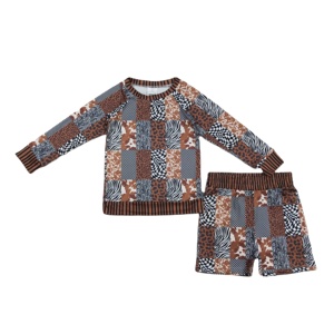 Ensemble 2 pièces décontracté respirant en coton et élasthanne imprimé léopard pour filles, chemise et short, collection Printemps-Automne, vente en gros de vêtements pour enfants - Product Image 1