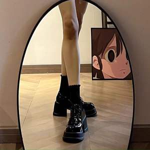 Women's Black Platform Slip-on Shoes - Autumn Style - Chunky <b>Heel</b> <b>Round</b> <b>Toe</b> High <b>Heel</b> Slip-on - Product Image 3