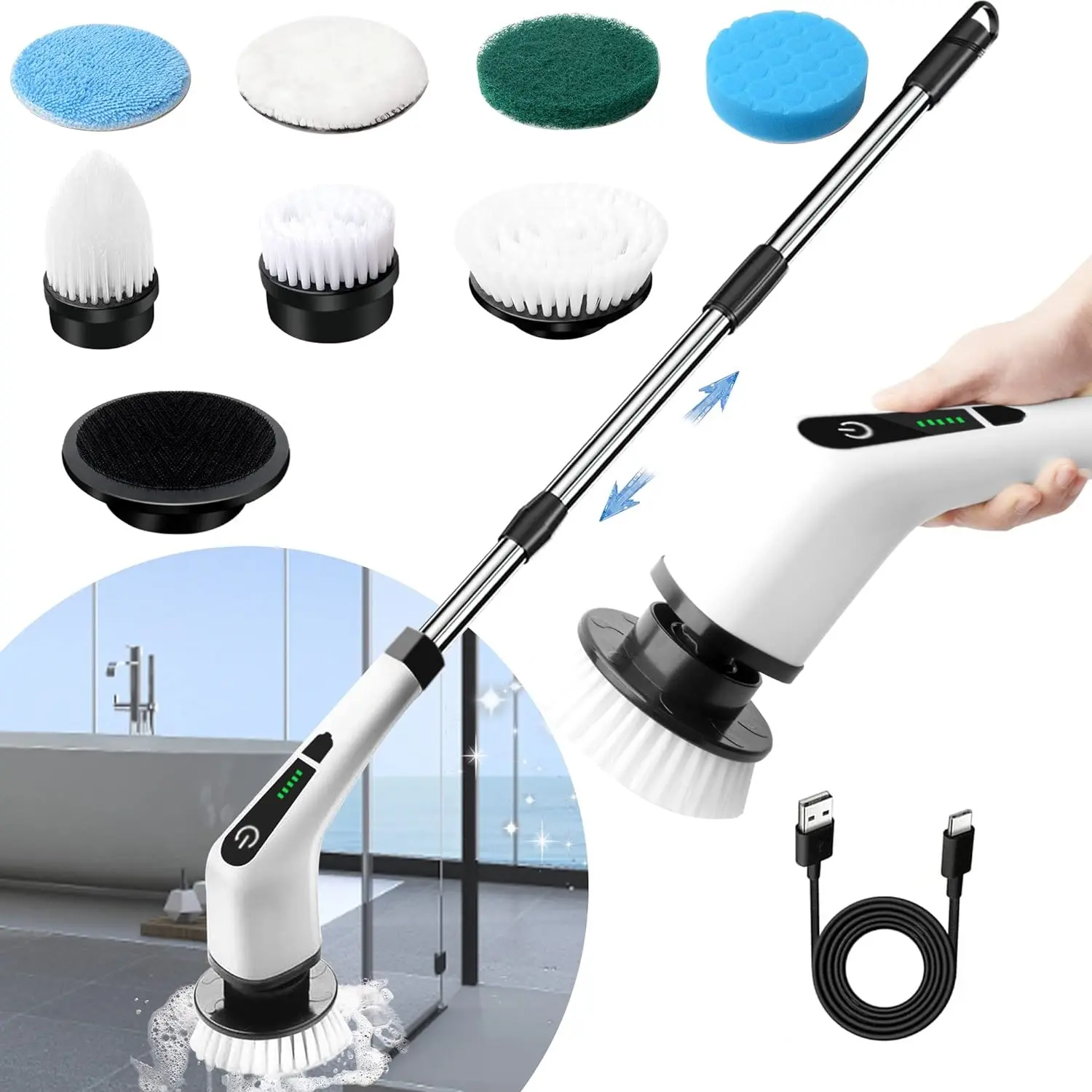 Popular Electric Spin Scrubber, Cordless Cleaning Brush, Tub and Floor Tile 360 Power Scrubber Dual Speed with Adjustable Handle