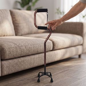 Bâton de marche télescopique Hengshunhe en alliage d'aluminium à quatre pieds, réglable, avec double poignée et accoudoirs arqués pour la randonnée en extérieur - Product Image 1