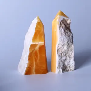 Pedra de cura de cristal natural, de alta qualidade, amarelo, mel, iceland, laranja, calcite, ponto, quartzo, torre de cristal para cura