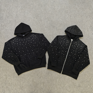 Fabricant <span class=keywords><strong>de</strong></span> sweats à capuche 100% coton, sweat à capuche épais pour <span class=keywords><strong>homme</strong></span>, style hip-hop, fermeture éclair, strass, sweat à capuche en molleton français - Product Image 2