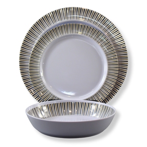Juego de cena de melamina entrelazada a rayas negras y doradas 2025, <span class=keywords><strong>vajilla</strong></span> duradera elegante de <span class=keywords><strong>12</strong></span> <span class=keywords><strong>piezas</strong></span> para el hogar y la fiesta - Product Image 2