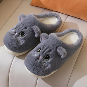 Chaussons d'intérieur pour femmes, doublure en sherpa moelleuse, pantoufles d'hiver pour la maison, pantoufles fantaisie pour femmes avec motif de chat 3D en peluche, antidérapantes, chaudes - Product Image 4