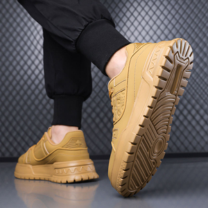 Chaussures de marche en cuir véritable marron foncé à lacets, bout rond, avec semelle intermédiaire EVA amortie et semelle extérieure en caoutchouc, style toutes saisons - Product Image 2