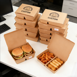 Custom Takeaway Food Container 4 2 Compartment Disposable Paper Box <b>Packaging</b> Eco Friendly OEM ODM Wholesale Price - Product Image 1