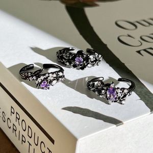 Trendy Black <b>Cross</b> Punk Hip Hop <b>Rings</b> Women Men Fashion Adjustable Opening <b>Ring</b> Halloween Gothic Purple Zircon Finger <b>Ring</b> - Product Image 5