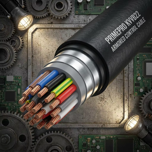 PrimePro KVVB22 Armored Control Cable 450/750V Multi-Core Cu Double Steel Tape Armor STA, PVC Jacket, Direct Burial Signal Cable