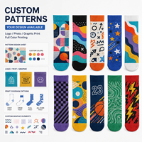 Chaussettes personnalisées imprimées pour adultes, motif couleur intégrale, en coton doux, pour la vente au détail, les marques, les écoles, les clubs, les événements et les uniformes.