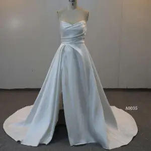 Off shoulder wedding dress with satin ivory color factory real make bridal gown 2024