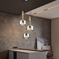 Suspension LED Minimaliste Verticale à Trois Têtes, Petit Lustre en Verre Ambré pour Bar, Restaurant, Chambre à Coucher, Chevet, Garantie 2 Ans