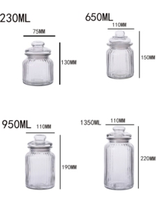 Bán Buôn Dọc Sọc Thủy Tinh Kín Jar Vít 230Ml 650Ml 1350Ml Nhà Bếp Lưu Trữ Kẹo Dưa Chua Cookie Soda Sô Cô La - Product Image 6