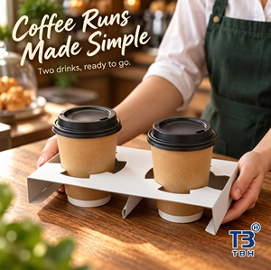 Support à gobelets durable en carton, plateau pour 2 gobelets, emballage biodégradable et écologique pour boissons à emporter, emballage personnalisé - Product Image 5