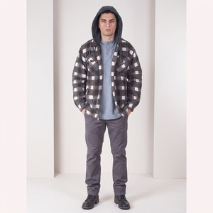 Veste en flanelle de haute qualité pour homme avec logo personnalisé, ensemble d'hiver respirant à capuche en tissu léger avec col montant - Product Image 1
