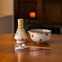 Ensemble de bols à matcha kaki peints à la main en céramique artisanale pour les cérémonies de thé japonaises authentiques