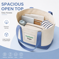 Sac fourre-tout en toile de coton uni, couleur bleue, patchwork, avec poignée durable, impression de logo personnalisée directement en usine, recyclable