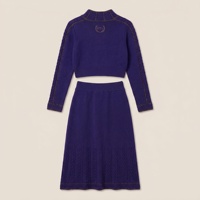 Ensemble deux pièces décontracté OEM ODM pour femme : pull ample à manches longues avec logo brodé et jupe tricotée – Tenues de haute qualité