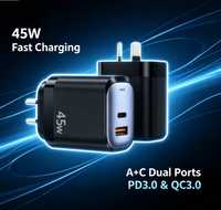 Chargeur mural rapide double port PD 45W USB-A + Type-C, adaptateur secteur de voyage avec prise UE pour téléphone portable, ordinateur portable, écouteurs – Vente en gros OEM