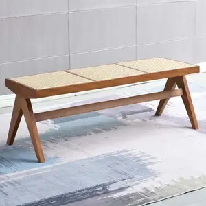 Muebles de comedor de diseño moderno, Banco largo de ratán para restaurante, Hotel, 3 asientos, silla de comedor de madera para mesa de comedor