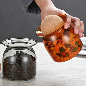 Kaleng penyimpanan makanan kaca dapur kaca borosilikat tinggi kaca Amber warna abu-abu kopi teh Grain disegel stoples penyimpanan Wth Ball <span class=keywords><strong>Cork</strong></span> - Product Image 4