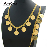 Ensemble de bijoux plaqué or de Dubaï au design original, collier et bracelet, ensemble de bijoux en forme de pièce de monnaie, vente en gros