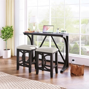 Ensemble de table à manger extensible et pliable <span class=keywords><strong>TOPMAX</strong></span> moderne en 3 parties, hauteur comptoir, avec port USB et tabourets rembourrés - Product Image 1