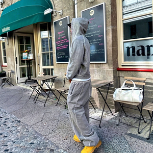 Pantalones Deportivos Transpirables de Felpa con Capucha de Algodón Tejido, Pantalones Holgados de Invierno para Hombre, Estilo Y2K Hip Hop, con Cinturón con Logotipo Personalizado, Estilo Urbano de Lujo, 400g - Product Image 1