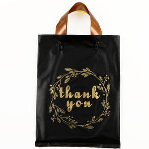 Sacs shopping noirs personnalisés de haute qualité avec logo, fabriqués par l'usine Guangzhou Lefeng, sacs en plastique pour le shopping avec inscription « Merci » - Product Image 2