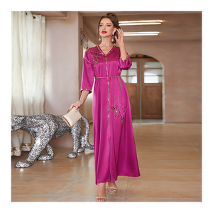 SIPO <strong>Abayas</strong> Musulmane Islamic Clothing Casual Dresses Party Dress Borqa Ladies V-Neck Slim Elegant High-end Satin Spilt Kimono - Product Image 1